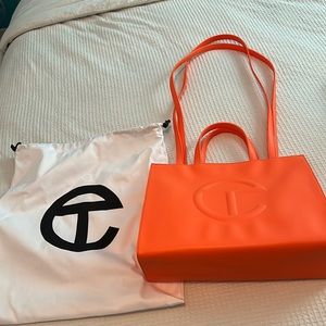Orange telfar shopping bag